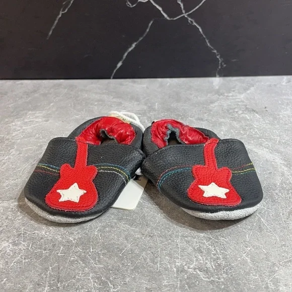 IEvolve Guitar Soft Leather Crib Shoes Black/Red Size 0-6 months - Picture 2 of 8